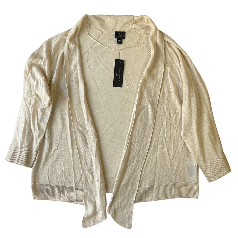 Worthington Women Cardigan XL Beige Long Sleeve Lightweight Open Front Sheer